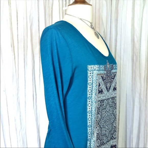 Lucky Brand Intricate Persian Rug yoga teal top - Picture 5 of 8